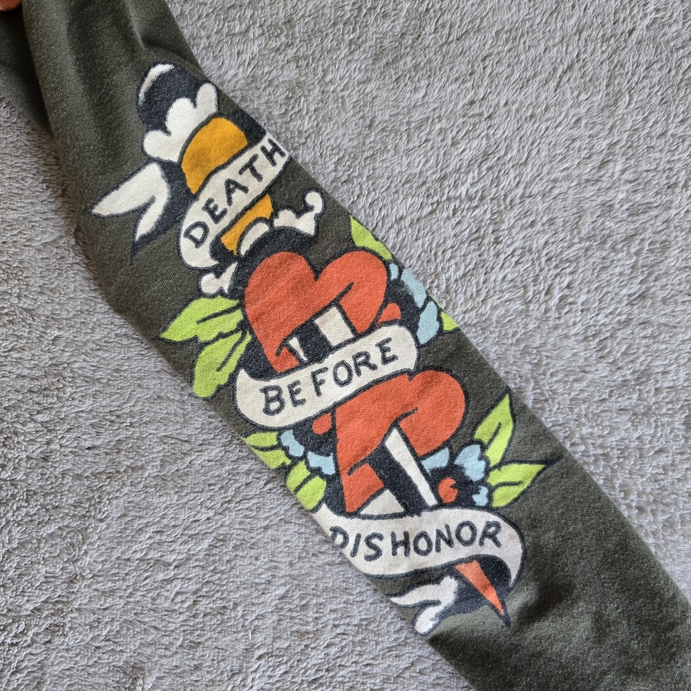 Ed Hardy Coral Pink and Olive Green Long Sleeve Layered Tee - Picture 7 of 14